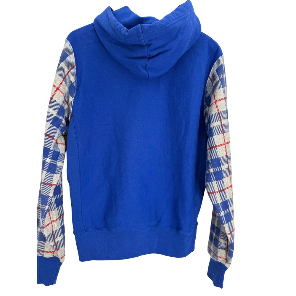 Champion Reverse Weave Blue Plaid Sleeve Hoodie Sweatshirt Men Medium - Picture 5 of 11